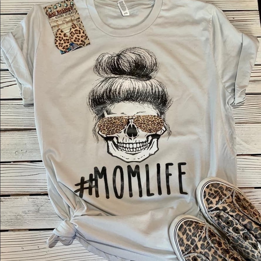 Mom life #momlife skull leopard tee shirt tshirt